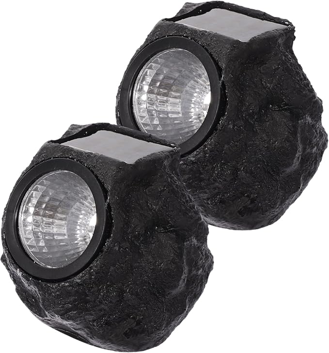 DOITOOL 2 Pcs Solar Powered Waterproof Stone Shape Garden Light for Outdoor LED Spotlight Simulation Design for Pathway and Decoration