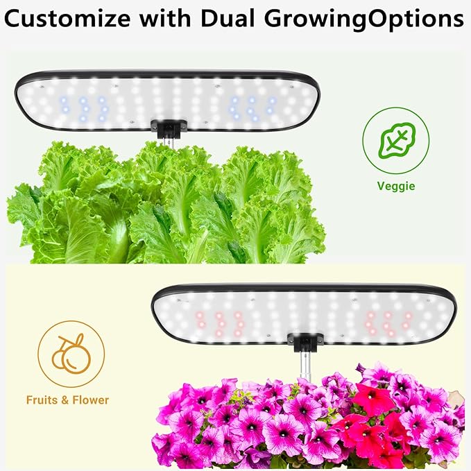 Hydroponics Growing System with LED Grow Light 14 Pods Indoor Herb Garden Full Spectrum Rotatable Light Panel Auto On Off Timing 12 14 16Hrs 5L Water Tank Harvest Fresh Veggie Lettuce Basil Tomato