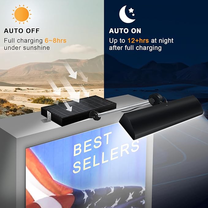 Solar Sign Light Billboard Light Solar Powered 210 LED 1300 LM Lights for Outdoor Signs Waterproof Black
