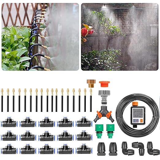 Greenhouse Drip Irrigation Kit Automatic Irrigation Equipment Set Bendable Drip Garden Watering System Easy Installation Suitable for 1/2 3/4 Faucets Smart Timer 1-300 40m+Controller
