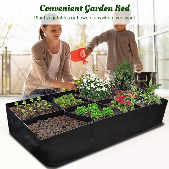 Raised Garden Bed Fabric Planter 128 Gallon 8-Grid Garden Grow Bag Non-Woven Felt For Vegetables &amp Plants