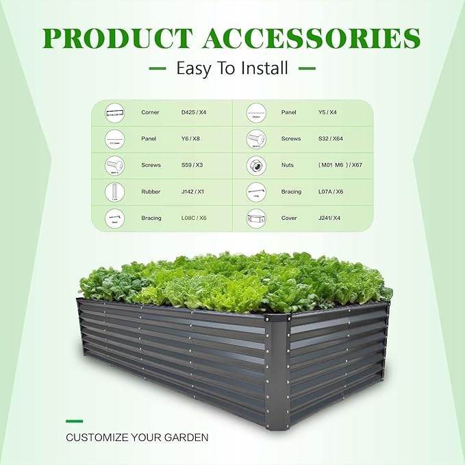 GrowHaus 8x4x2FT Galvanized Raised Garden Bed Planter Boxes Outdoor Large Metal Garden Beds for Planting Vegetables Flowers Herbs Rectangle Dark Gray