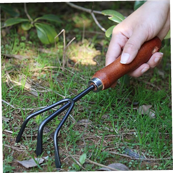 TIDTALEO 4pcs Garden Tool Set Small Spade Shovel with Extended Narrow Blade 3-Claw Rake Dual-use Pointed Hoe and Soil Scoop for Gardening and Planting