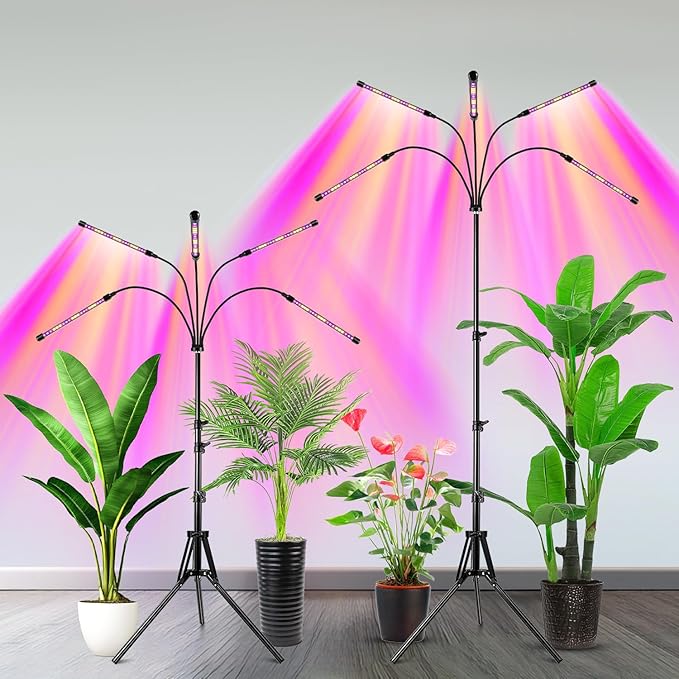Garpsen LED Grow Light 5 Head Full Spectrum Plant Light with Gooseneck 3 Light Modes &amp 5 Levels Dimmable 100 LEDs Grow Lamp with 15~63''Adjustable Tripod Stand for Indoor Plants(2Pack)