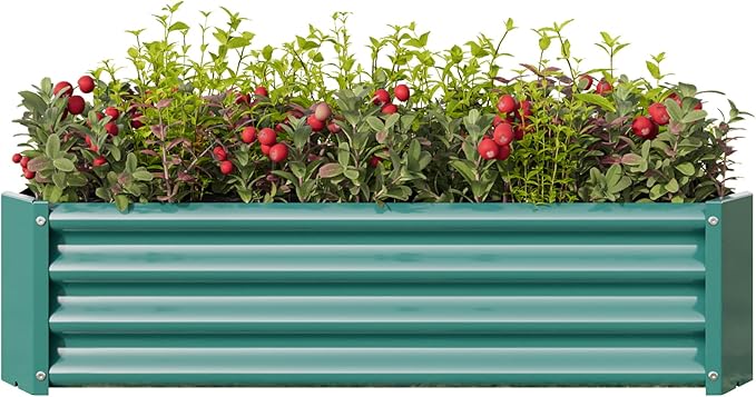 Raised Garden Beds Outdoor for Gardening 4×2×1ft Galvanized Rectangular Plastic Raised Planter Garden Box for Fruit Vegetables Herbs Flowers Growing Bed for Lawn Patio Balcony Green