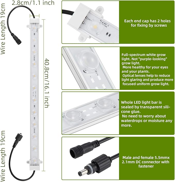 Litever Grow LED Light Strip Kits for Plants 36W with Timer Full Spectrum White Grow Lights Easy Installation. Good for Indoor Plants Grow Shelf Greenhouse Grow Cabinets