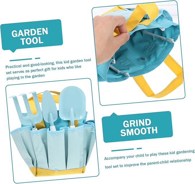 GALPADA Kids Gardening Tools Set Hand Planting Tools for Boys and Girls Includes Rake Shovel Watering Can and Storage Bag for Outdoor Gardening Activities