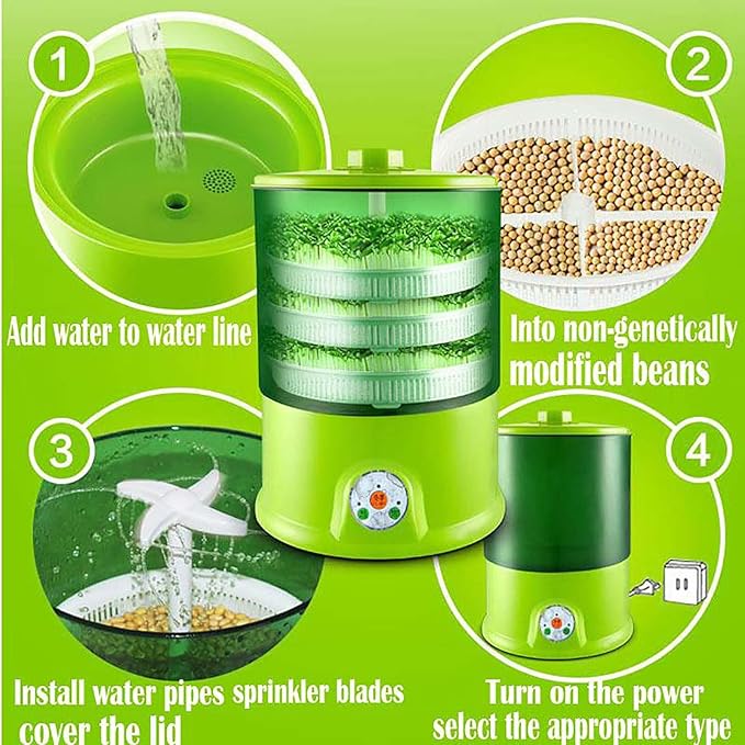 Bean Sprouts Machine3 Layers Electric Bean Sprouts MakerAutomatic Sprouter Bean Growing Machine Large-Capacity Sprouting Seedling Tools
