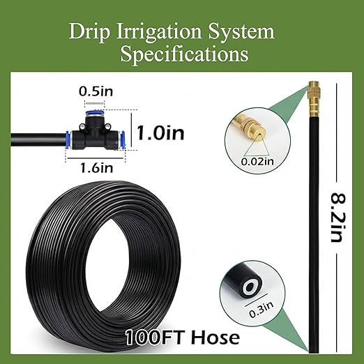 360° Adjustable Drip Irrigation System - 100FT Garden Watering System with 15 Nozzles Garden Irrigation System Greenhouse Accessories Atomizing System for Yard Lawn Plants 5/16 inch Hose