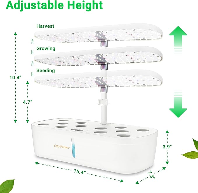 Indoor Hydroponics Growing System: Indoor Fresh Vegetable Herb Garden Kit with LED Grow Light Quiet Smart Water Pump Automatic Timer - Planter for Home Kitchen Office (White 12 pod)