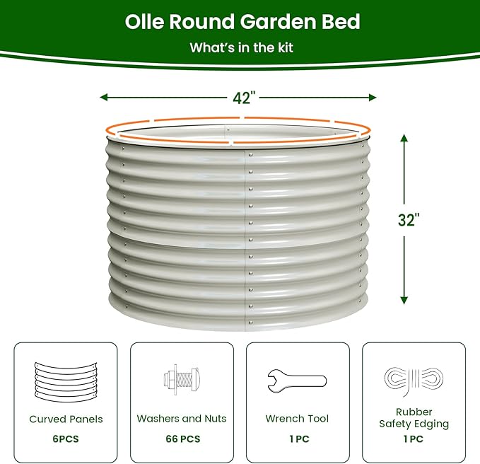 Olle 32 Tall Raised Beds for Gardening Galvanized Raised Garden Beds Round Garden Bed Metal Flower Bed Outdoor Backyard Garden Planter Box Ivory