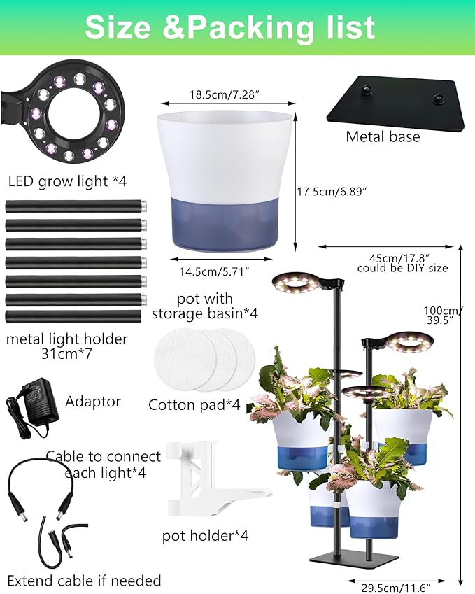 Indoor Plant Hydroponics Growing System Tower Kit with Grow lightHerb Vegetable Indoor Garden Growing System with Standing Floor Tall LED Grow LightHeight Adjustable with Timer &amp Metal Stand (La