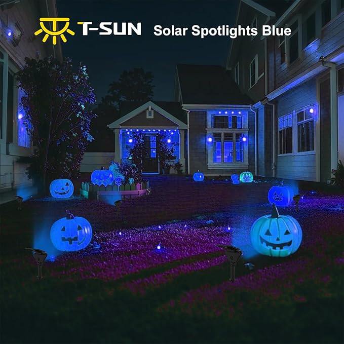T-SUN Solar Lights Outdoor Waterproof IP65 6Pack LED Solar Spot Lights Color Changing IP65 Waterproof Smart Auto On/Off for Outside Landscape Garden Yard Lawn Pathway Patio Driveway