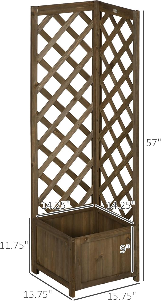 48inx24inx18in Carbonized Wooden Raised Garden Bed with Heavy-Duty Integrated Trellis System Eco-Friendly Durable Construction Easy Assembly Design