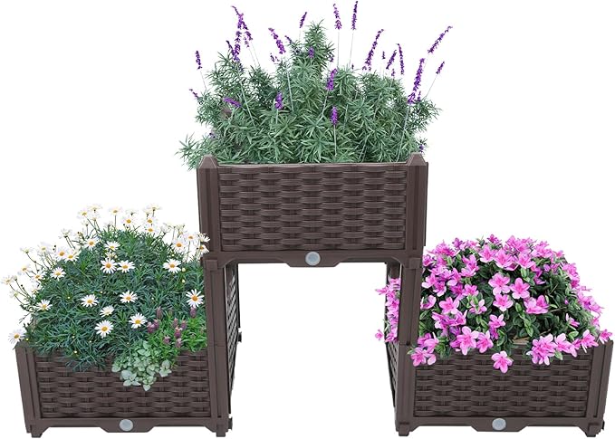 Raised Garden Bed Multifunctional Elevated Planter Garden Box with Drainage Holes 3 Boxes 6 Deep Planter Raised Bed for Indoors Patio Garden
