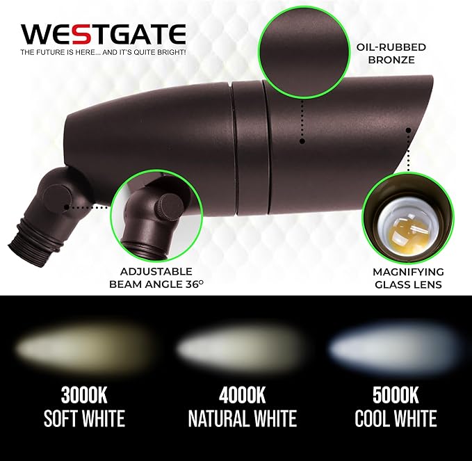 Outdoor Landscape Spotlights – 3000K/4000K/5000K Color Changing Options in Aluminum Housing – 120V Integrated LED Outdoor Spot Light with Shroud for Yard Lawn Garden Walkway and Pathway (8W Bronze)