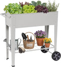 Tall Raised Garden Bed Outdoor with Wheels Metal Elevated Raised Planter Box with Drainage Holes for Vegetables Flower Herbs(Grey)