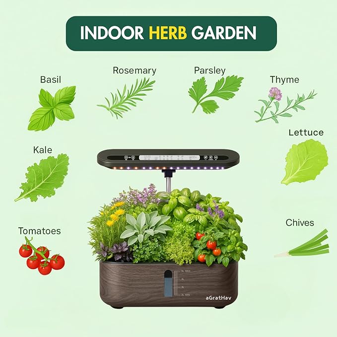 Hydroponics Growing System Kit Indoor Herb Garden 14 Pods Upgraded LCD Display LED Grow Light Quiet Smart Water Pump Automatic Timer Hydroponic Planter for Home Kitchen Office (Black)