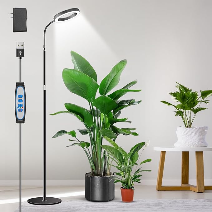Grow Lights for Indoor Plants Full Spectrum Floor Standing Plant Lights with 68 Stand for Growing Large Tall Plants Black Halo LED Plant Grow Light with 6/12/16H Timer