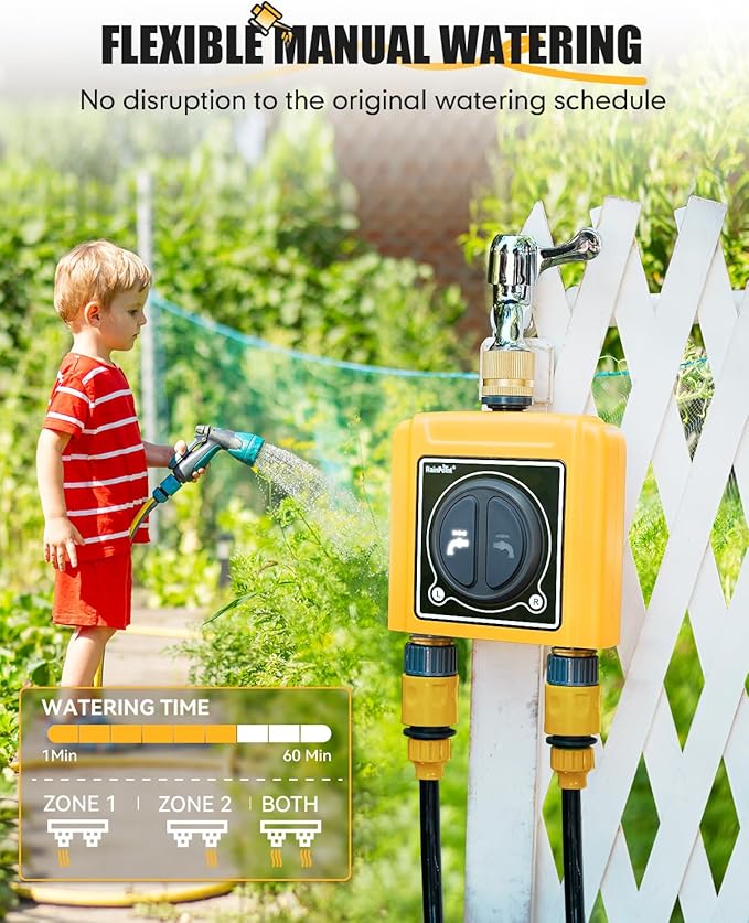 RAINPOINT WiFi Water Timer with Brass Inlet &amp Outlet2 Zone WiFi Hose Timer for LawnWiFi Sprinkler Controller via APP/Voice ControlAutomatic Watering System by Time/Weather/Quantity/Soil Moistur