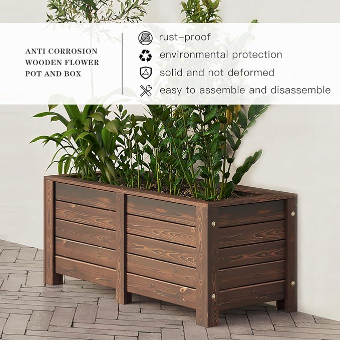 Wood Garden Bed Planter Garden Boxes Outdoor Planter Box Wood Container Gardening Planter Raised Beds for Growing Flowers/Vegetables/Fruits in Backyard (47.24inx 19.68inx 19.68in)