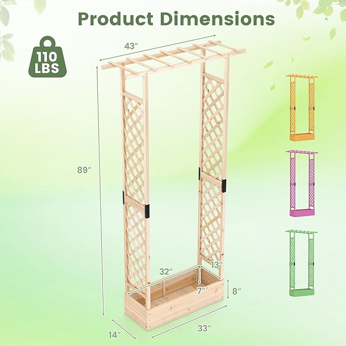 Giantex Wooden Raised Garden Bed with Trellis &amp Hanging Roof 2 Pack Fir Wood Planter Box 89” Freestanding Elevated Garden Bed for Outdoor Climbing Plants Vegetables Flowers Patio &amp Balcony