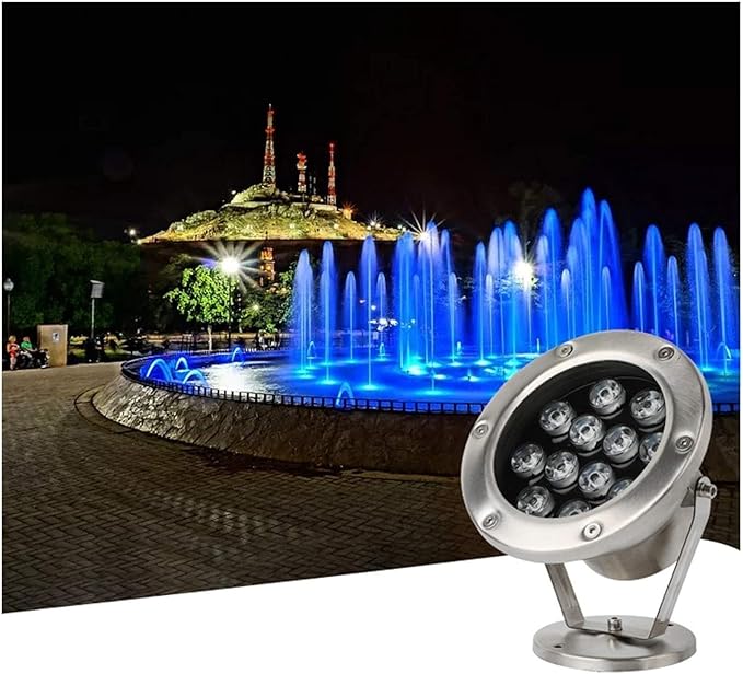 24V LED Landscape Spotlight - IP68 Waterproof Submersible Pool Light 12W Low Voltage Rotating Pond &amp Fountain Lighting Ideal for Underwater Use (Red)