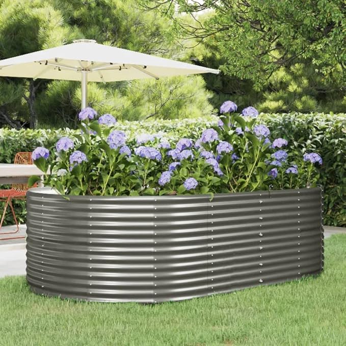 Garden Raised Bed Gray 83.5x55.1x26.8 Powder-Coated Steel Lawn Planters