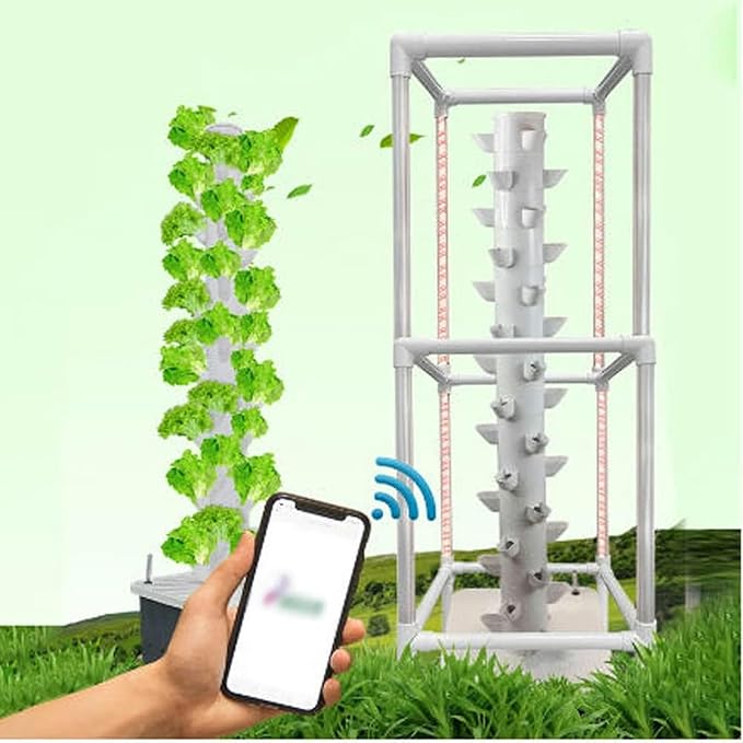 Hydroponic Tower Culture Vertical Cultivation Tower Sites with Pump and Mobile Water Tank for Herbs Fruits and Vegetables