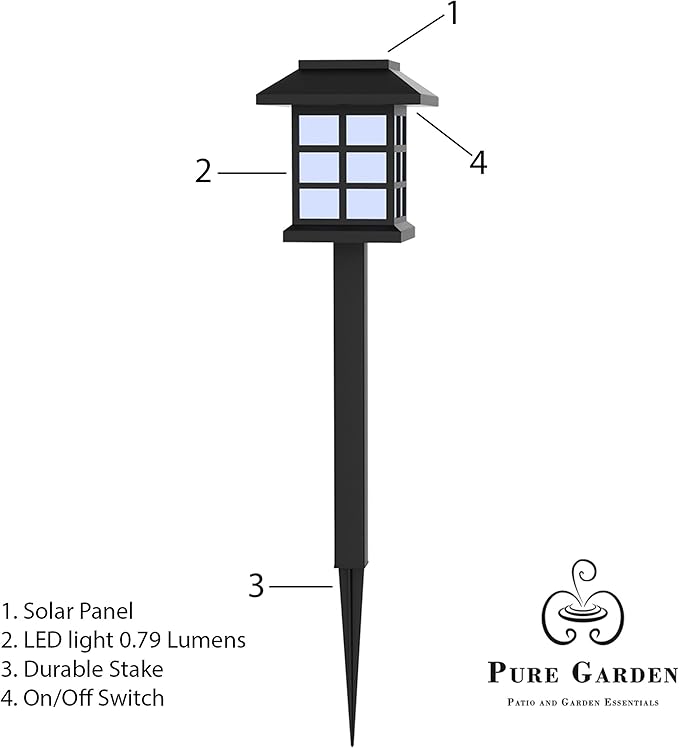Pure Garden Solar Powered Lights (Set of 6)- LED Outdoor Stake Spotlight Fixture for Gardens Pathways and Patios Black 15” (H) x 3.25” (L) x 3.25” (W) (Pack of 2)