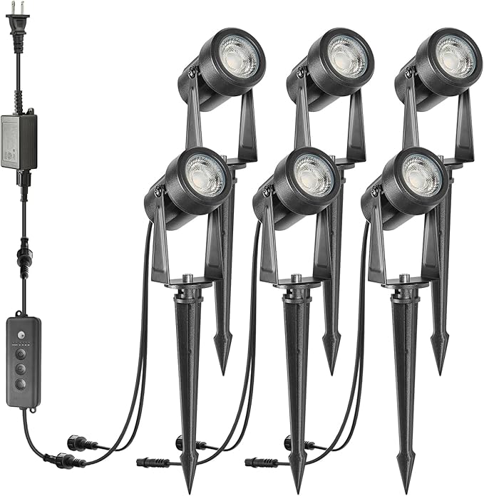 SUNTHIN 6 Pack Outdoor Landscape Lighting with Dusk to Dawn Sensor Controller Bundled 9.8FT T Shape Extension Cord