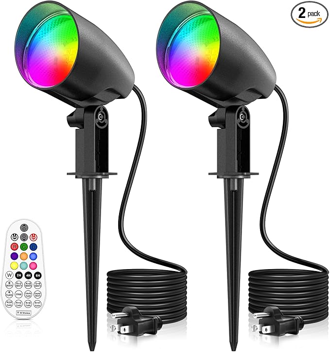 ZZXX 20W RGB Outdoor Spotlight Halloween 120V Color Changing Landscape Lights Waterproof LED Multicoloured Spotlights Dimmable Timer Memory Function with US 3-Plug in (2 Pack)