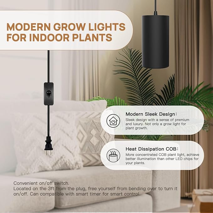 STERREN Plant Grow LightLed Pendant Light for Indoor PlantsFull Spectrum Hanging Grow Lights with 21 FT Height Adjustable Power Cord ON/Off Switch Black Plant Lights for Indoor Plant Growing