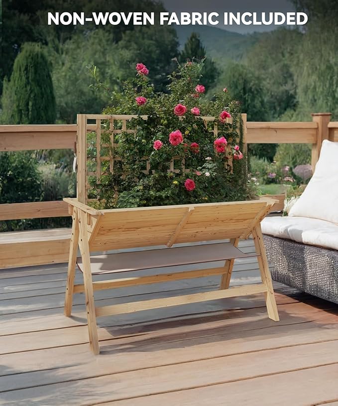 Raised Garden Bed with Legs - 52x30x54in Wooden Elevated Raised Garden Beds Raised Planter Box with Vine Climbing Outdoor Standing Growing Bed for Growing Vegetables Flowers Herbs