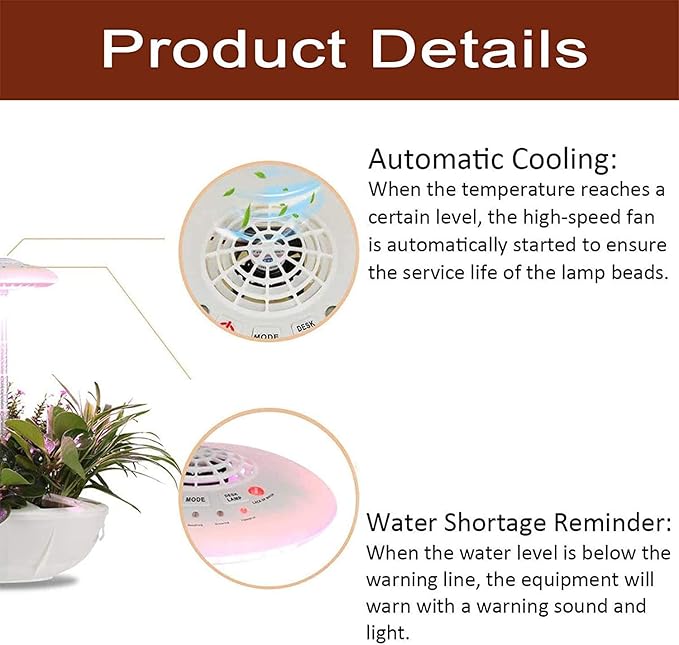 Hydroponic Growing Systems Height Adjustable Indoor Herb Garden Kit with Lamp Hydroponic Self-Watering Automatic Germination Kit for Herbs &amp Vegetables (White)