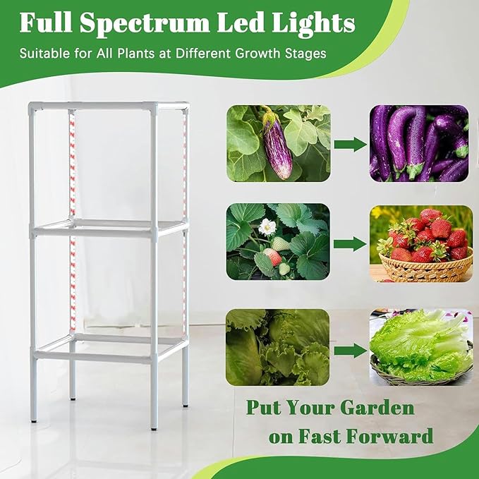 Tower Hydroponics Growing System 8 Sections Led Timed Grow Light40 Pcs Nursery Germination Kit - Herbs Fruits and Vegetables - Hydrating Pump Adapter Seeding Bed &amp Net Pots
