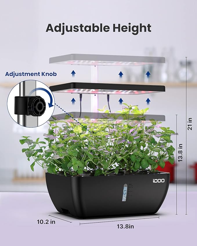 iDOO Hydroponics Growing System Kit 12Pods WiFi Christmas Gifts for Women Mom Indoor Herb Garden with LED Grow Light for Home Built-in Fan AutoTimer 6.5L Large Tank Plant Germination Kit Black