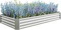 Raised Garden Beds Outdoor Rectangle Galvanized Metal Planter Box with Kit Above Ground Garden Bed for Vegetables Herbs Flowers and Plants (Silver 7.6×3.7×1)