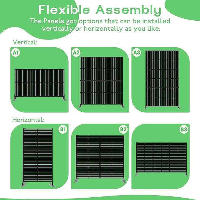 Metal Privacy Screen 72 H x 47.2 Decorative Outdoor Privacy Screen Privacy Panel with Stand for Balcony Deck Patio Lawn Garden Privacy Fence (Black-Vertical)