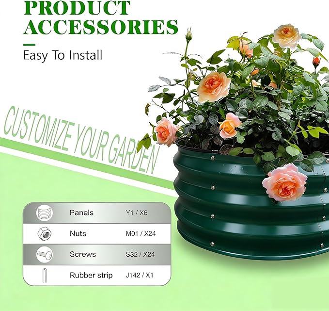 GrowHaus 2x2x1FT Galvanized Raised Garden Bed Planter Boxes Outdoor Round Metal Garden Beds for Planting Vegetables Flowers Herbs Dark Green