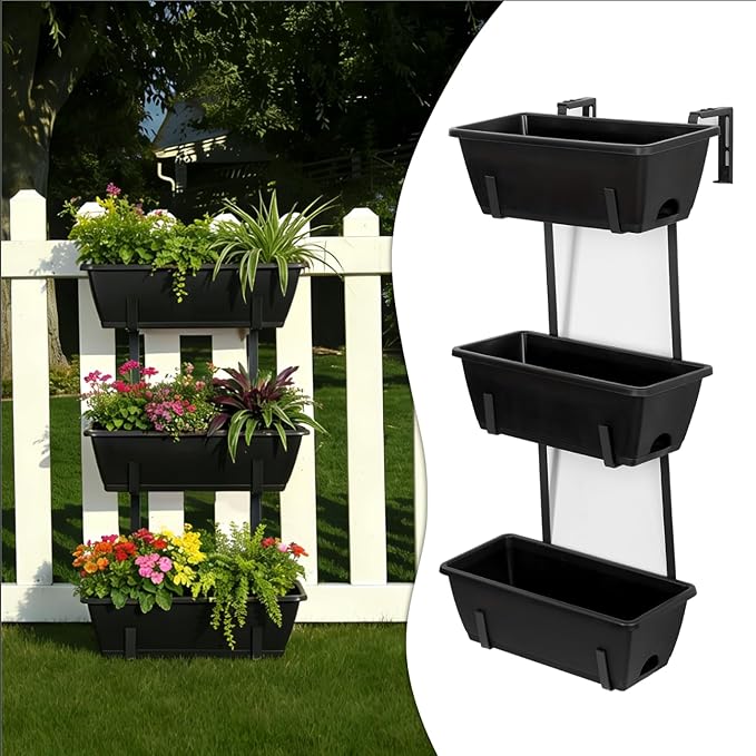 OYEAL Railing Planter Box 3 Tier Vertical Window Boxes Planter Raised Garden Bed