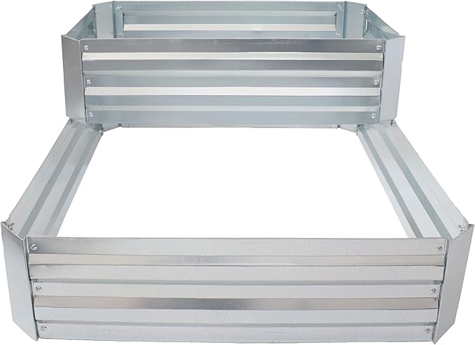 Sunnydaze 2-Tier Galvanized Steel Raised Garden Bed - for Flowers Plants and Vegetables - 94.5-Gal Soil Capacity - Silver