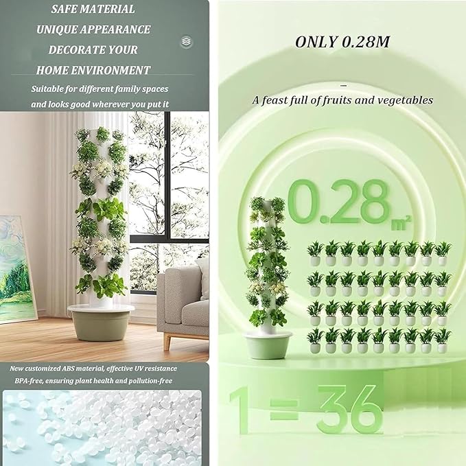 Vertical Hydroponics Indoor Self-Watering Growing SystemAutomated Aeroponic Tower GardenSoilless Growingfor Herb Garden Lettuce Tomato Vegetable HerbOutdoor Hydroponics Growing(7Layer)