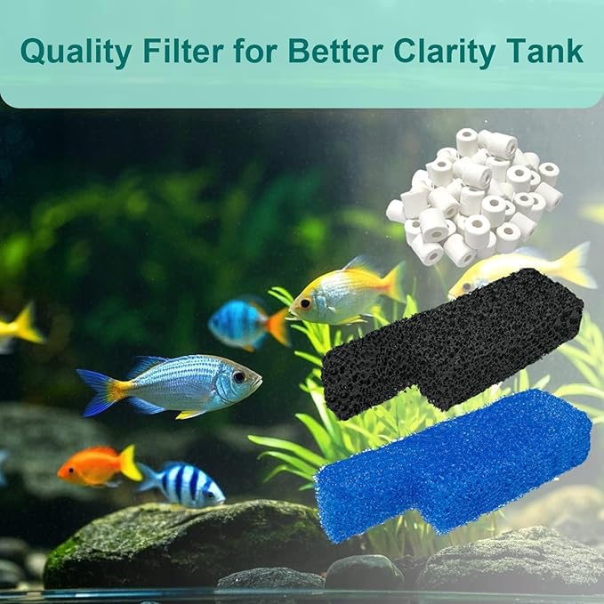 17 Set Aquarium Filter Media Replacement Kit Compatible with Seachem Tidal 55 Gallon (200 Liters) Large Aquarium Fish Tank Filter Includes Brush Carbon Sponge Ceramic Rings Blue Foam Filters