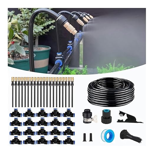 82FT Drip Irrigation Kits with Quick ConnectorAutomatic Irrigation System with Replaceable 360-degree Bending Dropperatomizing Copper Nozzle for Watering System for Garden Plant Lawn Patio.