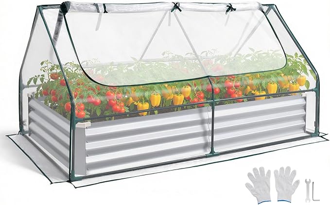 VEVOR 6x3x1FT Metal Raised Garden Bed with Greenhouse Cover Outdoor Galvanized Planter Raised Beds for Gardening for Vegetables Flowers and Fruit