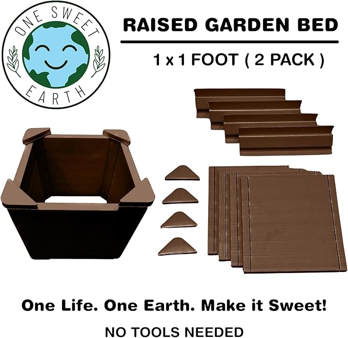 Raised Garden Bed - 1x1 ft Planter Box - Brown HDPE - No Tools Needed - DIY Kit for Urban Gardening Flowers Herbs &amp Vegetables - Made in The USA - 2 Pack