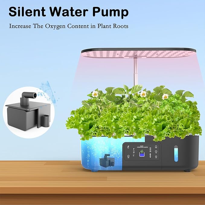 Hydroponics Growing System Kit13 Pods Smart Indoor Herbs GardenAdjustable LED Grow Lights with Pump Automatic Timer5L Water Tank for Beginner Gardener(Black)