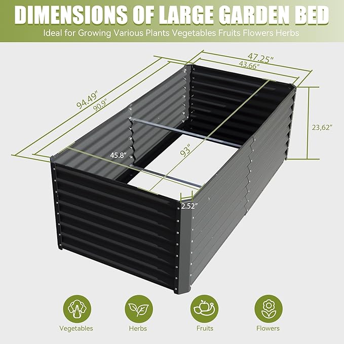 8x4x2 ft Galvanized Raised Garden Bed Outdoor Planter GBoxes Large Metal Planter Box for Gardening Vegetables Fruits FlowersGray