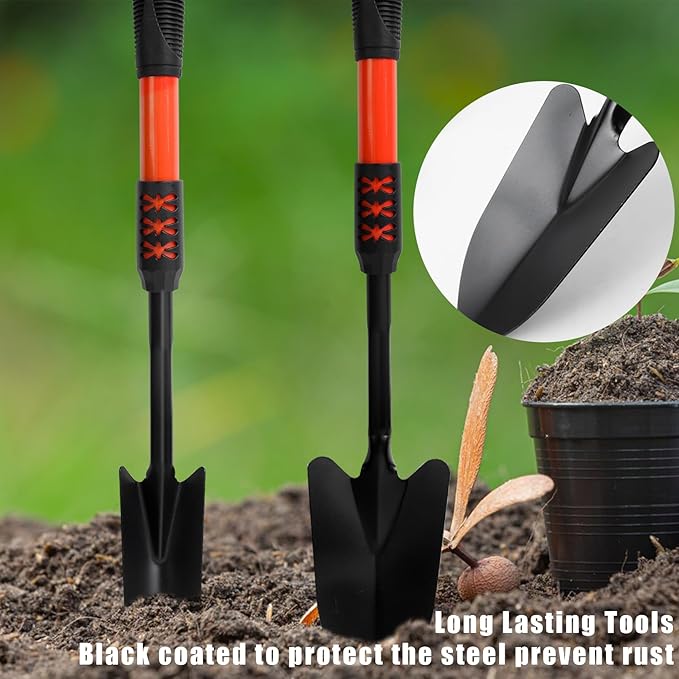 Luwint Gardening Tools Kit Pack of 4 Garden Tool Set with Non-Slip Handle Sturdy Classic Utility Tool Heavy Duty Steel Garden Tools with Long Ergonomic Handle for Maintaining Lawn Garden Vege
